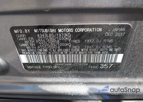 2018 Mitsubishi Outlander Sport 2.4 Se z USA, uszkodzony, nr VIN JA4AP3AW6JZ036299